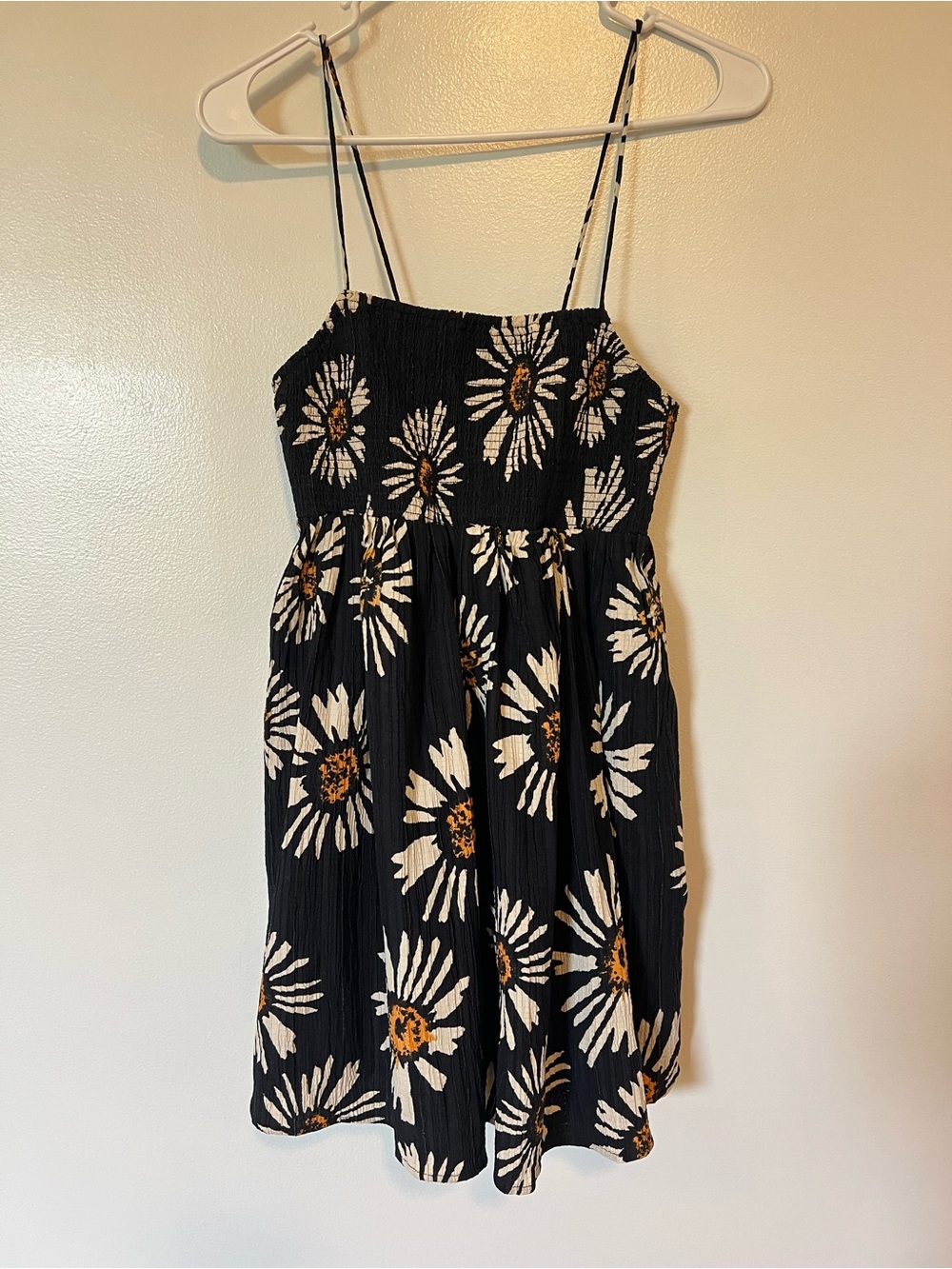 American Eagle Outfitters Black Smocked Sundress with White Tie Accents